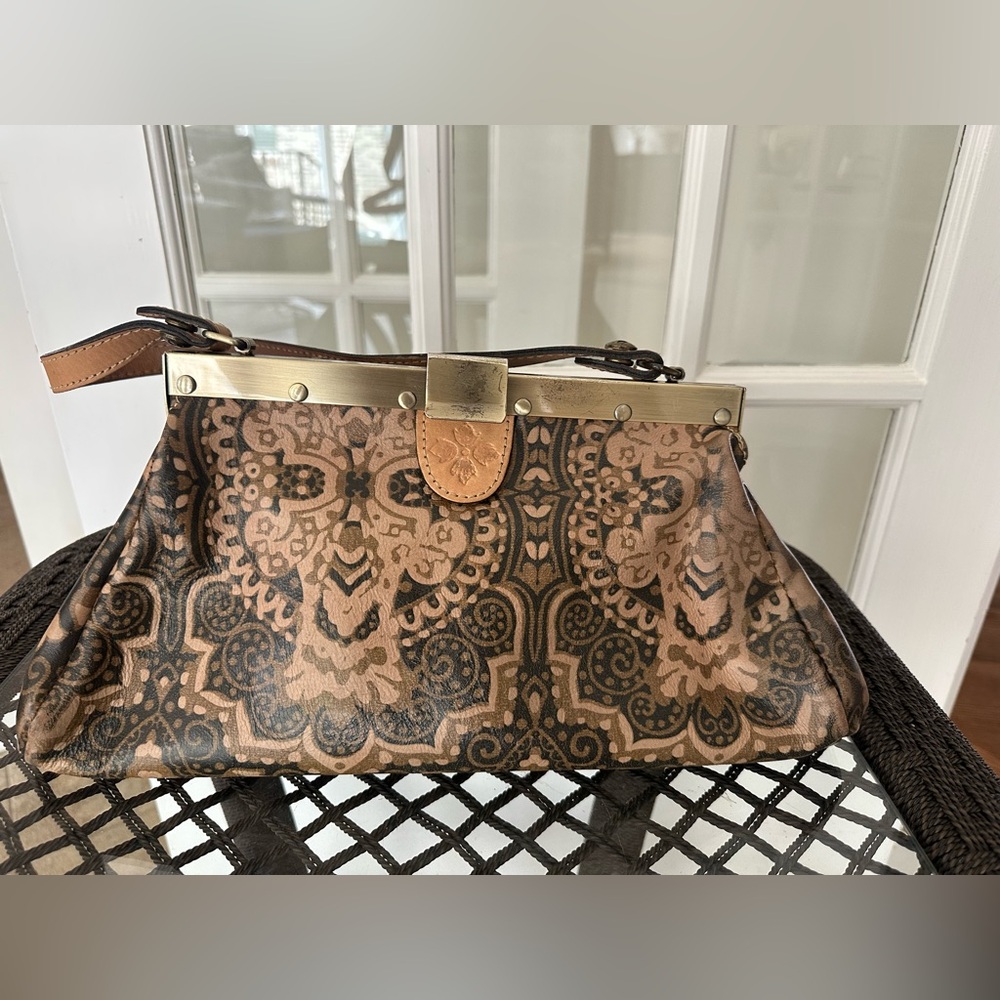 Patricia Nash Ferrara Brown & Tan Patterned Frame Satchel